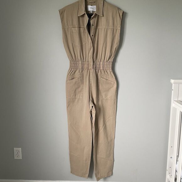 pistola Pants - Pistola Rosie Utility Jumpsuit 100% Cotton Padded Shoulder Sesame Women's Medium